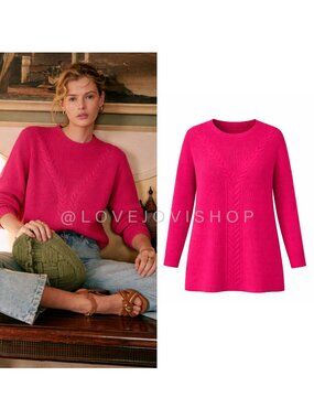 Sweater | Talbots Cable Knit Crewneck Pullover Hot Pink 1X | Classic Preppy Spri